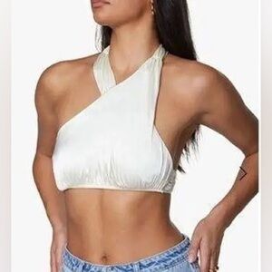 Danielle Bernstein Ivory high neck halter top